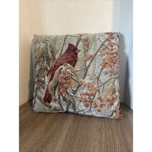 Cardinal Tapestry Pillow Seerey Lester 15x15 MCM Decor Wildlife Birds Forest